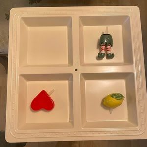 Nora Fleming Square Melamine Divided Server with three ornamental pieces new